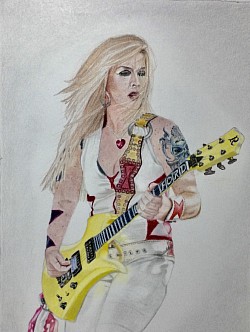 Commissioned colored pencil portrait of rock musician Lita Ford.