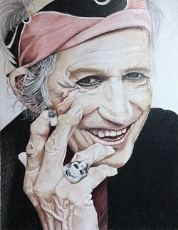 Commissioned colored pencil portrait of Rolling Stones guitarist Keith Richards.